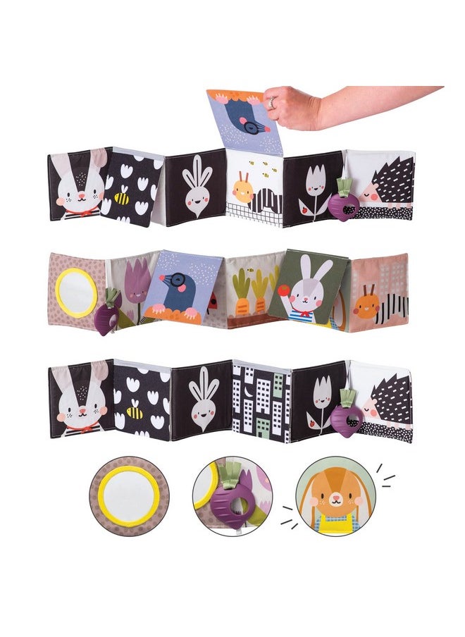 Taf Toys Taf Toys Urban Garden Soft Cloth Newborn Book, Crinkle Baby Book. High Contrast Sensory Toys. Early Education Activity Toy. Infant Tummy Time Toys. Multi-Sensory Textures and a Baby-Safe Mirror  - Image 1