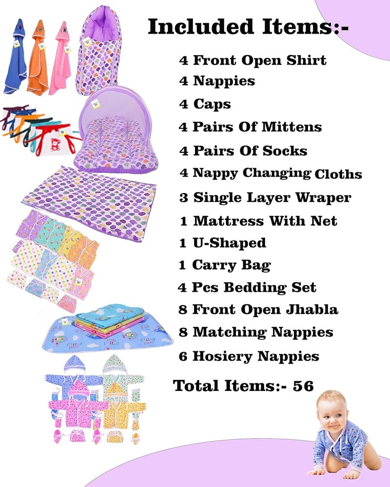 Toddylon Baby Products All New Born Combo | Combos Set for Newborn | 56 in 1 Hospital Essentials Kit | Baby Essential for Newborns Clothing Hamper (0-6 Months) (Purple) - Image 3