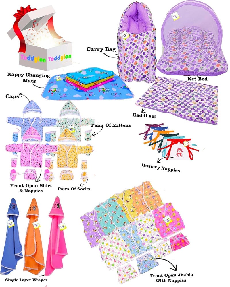 Toddylon Baby Products All New Born Combo | Combos Set for Newborn | 56 in 1 Hospital Essentials Kit | Baby Essential for Newborns Clothing Hamper (0-6 Months) (Purple) - Image 2