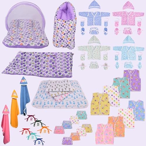 Toddylon Baby Products All New Born Combo | Combos Set for Newborn | 56 in 1 Hospital Essentials Kit | Baby Essential for Newborns Clothing Hamper (0-6 Months) (Purple) - Image 1