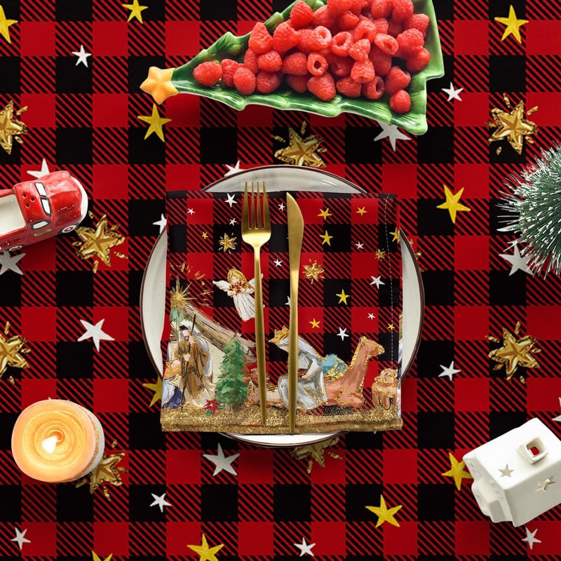 Horaldaily Christmas Tablecloth 6084 Inch Holy Nativity Red Buffalo Plaid Washable Table Cover for Party Picnic Dinner Decor - Image 5