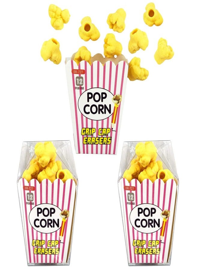 Dreamm Pencil Top Erasers 36 Pack Popcorn Pencil Erasers Toppers Cap Erasers for Kids Cute Fun Novelty Food Erasers for Student School Supplies Prize Gifts Party Favors - Image 1