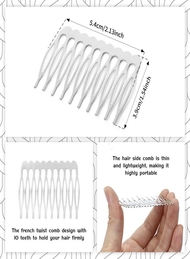 Cinaci 30pcs DIY Plain Blank Craft Silver Metal Hair Side Combs Slides with 10 Teeth Wedding Bridal Veil Combs Headpieces French Twist Bun Hair Clips for Women Flower Girls Brides (Silver-30 Pack) - Image 4