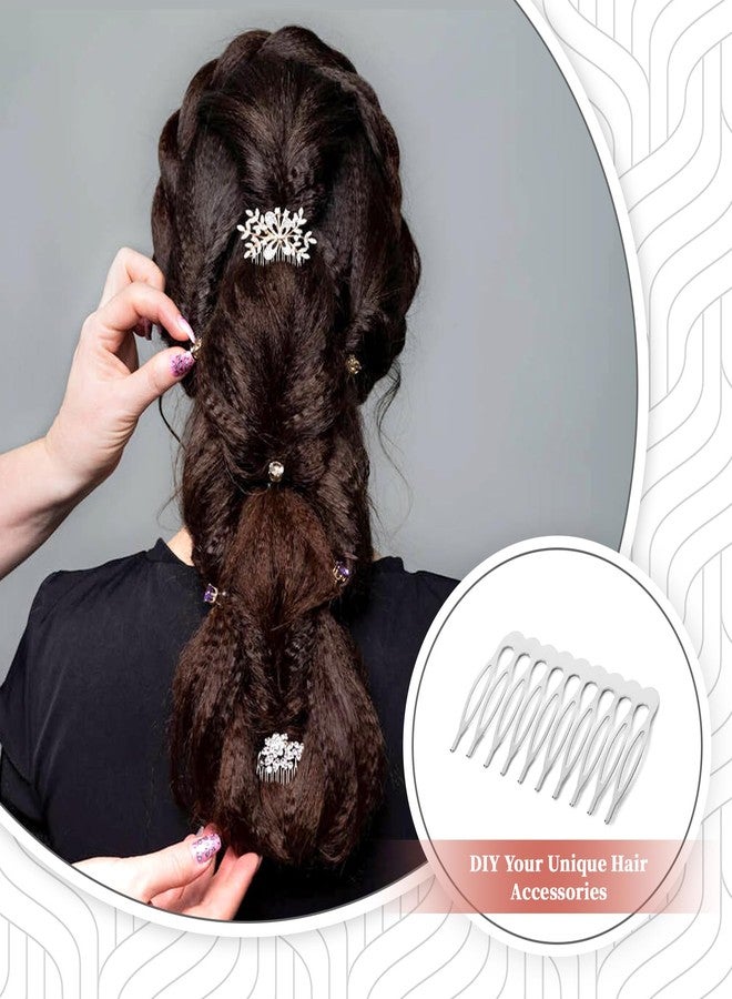 Cinaci 30pcs DIY Plain Blank Craft Silver Metal Hair Side Combs Slides with 10 Teeth Wedding Bridal Veil Combs Headpieces French Twist Bun Hair Clips for Women Flower Girls Brides (Silver-30 Pack) - Image 3