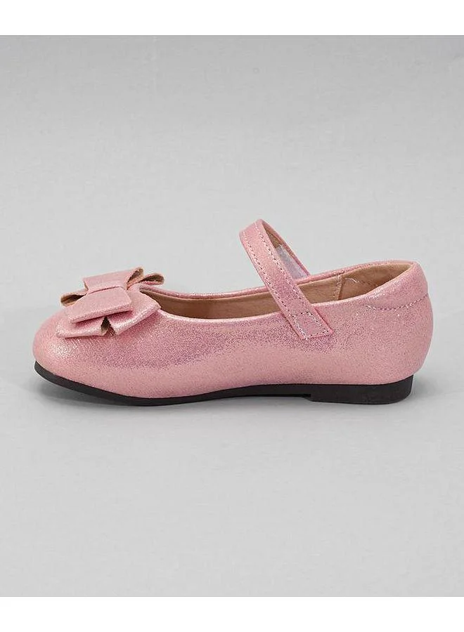 Mark & Mia Mark and Mia Bow Detail Velcro Closure Glittery Party Wear Ballerina Shoes - Pink