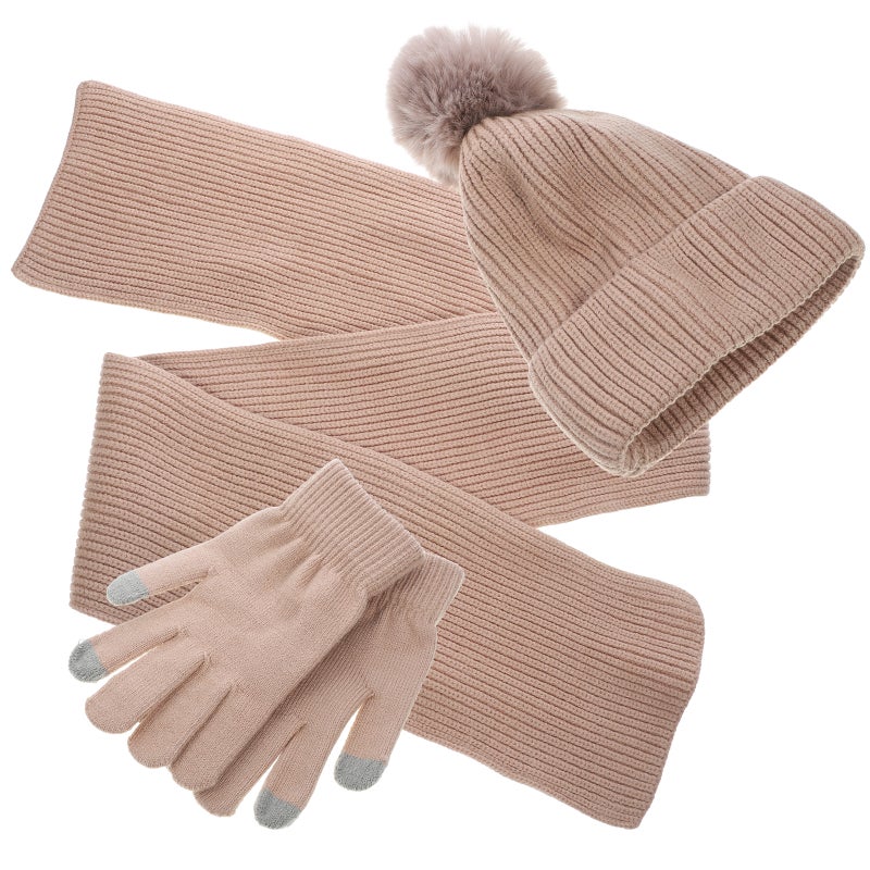 1 Set Winter Gloves Hat Scarf Women Costume Set Winter Warm Scarf Touchscreen Gloves Set for Riding - Image 1