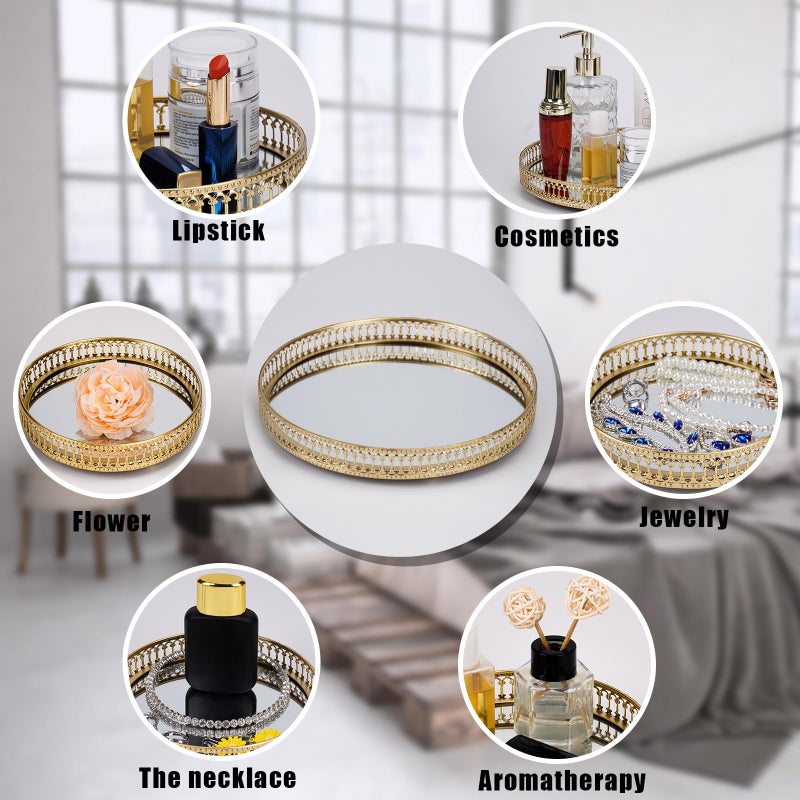 Ayswupt Gold Mirrored Vanity Tray for Bathroom Counter,Metal Decorative Jewelry Storage Tray Cosmetic Perfume Organizer for Dresser,Bedroom,Home Decor,Suit for Candle Holder,Coffee Table Centerpiece,S - Image 2
