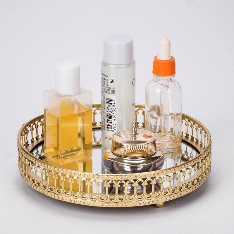 Ayswupt Gold Mirrored Vanity Tray for Bathroom Counter,Metal Decorative Jewelry Storage Tray Cosmetic Perfume Organizer for Dresser,Bedroom,Home Decor,Suit for Candle Holder,Coffee Table Centerpiece,S - Image 1