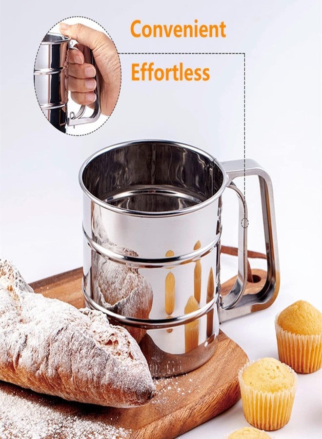 SUNNIFA Stainless Steel Mesh Flour Sifter for Baking Double Layer Fine Mesh Baking Sifter One Hand Press Crank Sifter for Powdered Sugar Shaker Duster Flour Sieve Sifter for Baking Cake (1 Pcs) - Image 3