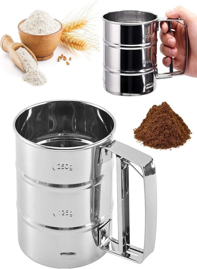 SUNNIFA Stainless Steel Mesh Flour Sifter for Baking Double Layer Fine Mesh Baking Sifter One Hand Press Crank Sifter for Powdered Sugar Shaker Duster Flour Sieve Sifter for Baking Cake (1 Pcs) - Image 1
