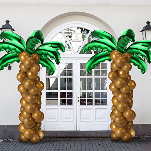 Sratte 100 Pcs Palm Tree Leaves Balloons Coconut Balloons Set 10 Pcs Foil Green Coconut Tree Leaves 90 Pcs Brown Latex for Hawaii Luau Tropical Party Birthday Baby Shower - Image 1