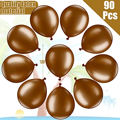 Sratte 100 Pcs Palm Tree Leaves Balloons Coconut Balloons Set 10 Pcs Foil Green Coconut Tree Leaves 90 Pcs Brown Latex for Hawaii Luau Tropical Party Birthday Baby Shower - Image 3