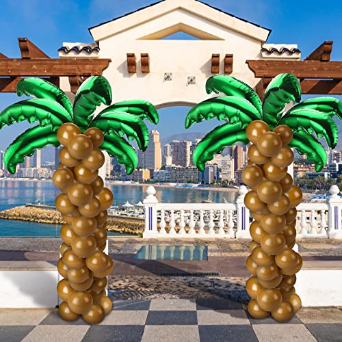 Sratte 100 Pcs Palm Tree Leaves Balloons Coconut Balloons Set 10 Pcs Foil Green Coconut Tree Leaves 90 Pcs Brown Latex for Hawaii Luau Tropical Party Birthday Baby Shower - Image 5