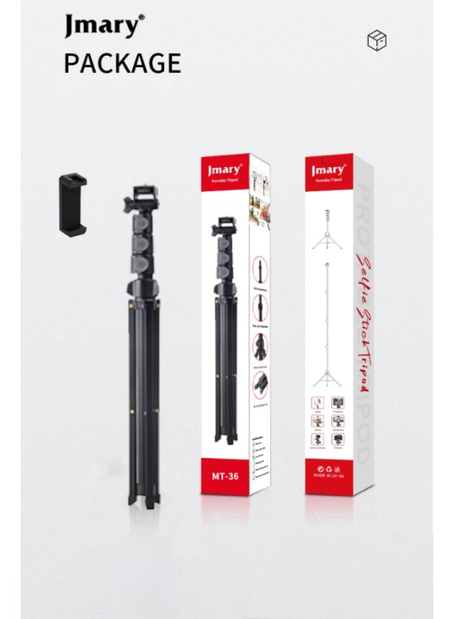 Jmary MT36 67" Extendable Selfie Stick & Travel Phone Tripod, 1.7m Adjustable Tripod Stand with Phone Clip for Video Shooting, Vlogging, Live Streaming – Black - Image 1