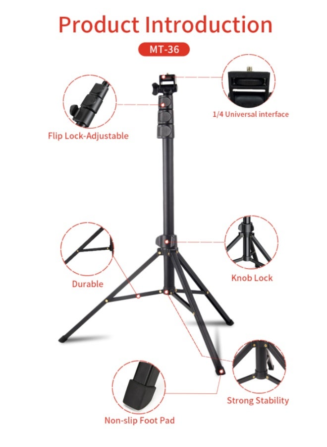 Jmary MT36 67" Extendable Selfie Stick & Travel Phone Tripod, 1.7m Adjustable Tripod Stand with Phone Clip for Video Shooting, Vlogging, Live Streaming – Black - Image 3