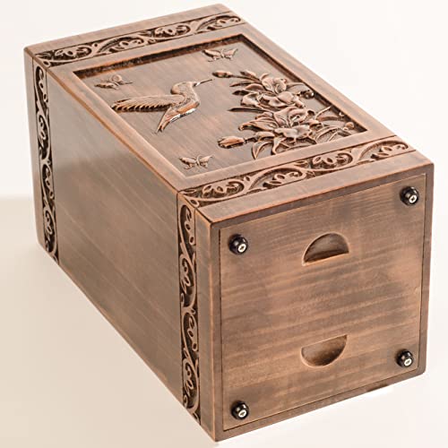 engmvwod Handmade Wooden Engraved Urn for Human Ashes 250lbs Adult Male Female Satin Bag Hummingbird Cremation urns Box - Image 4