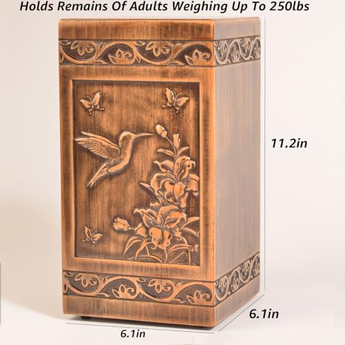 engmvwod Handmade Wooden Engraved Urn for Human Ashes 250lbs Adult Male Female Satin Bag Hummingbird Cremation urns Box - Image 2