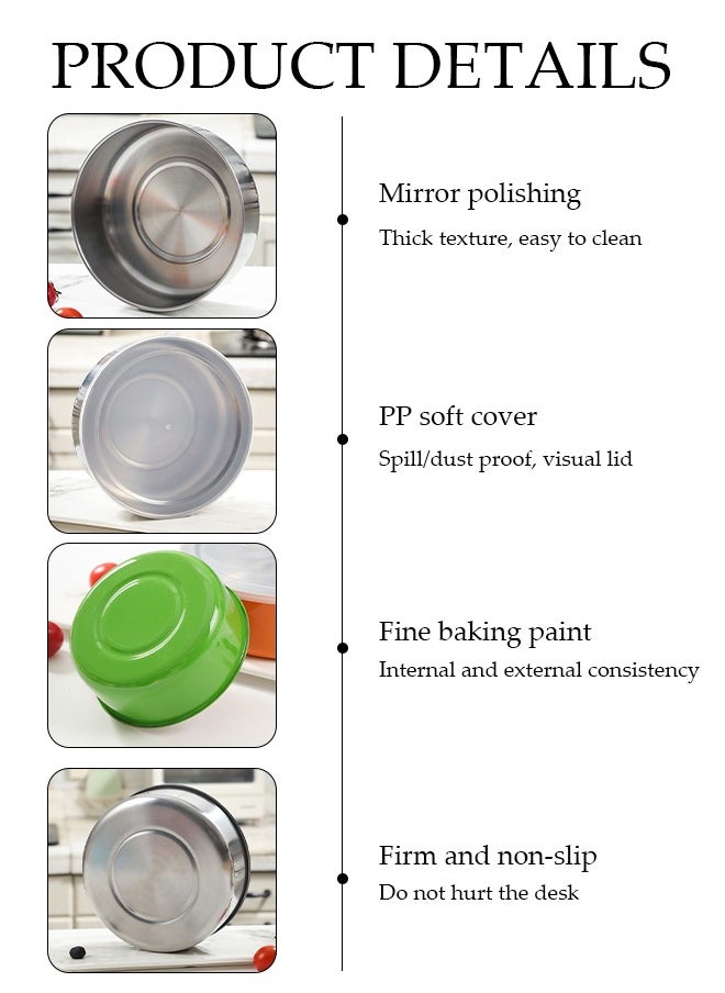 DUNISO 5 Pcs Stainless Steel Fresh-Keeping Boxes, Thickened Anti Drop Storage Tank, Multifunctional Circular Covered Storage Bowl, Easy To Clean，Stackable, Suitable For Use In Home Restaurants, Schools, And Offices  - Image 3
