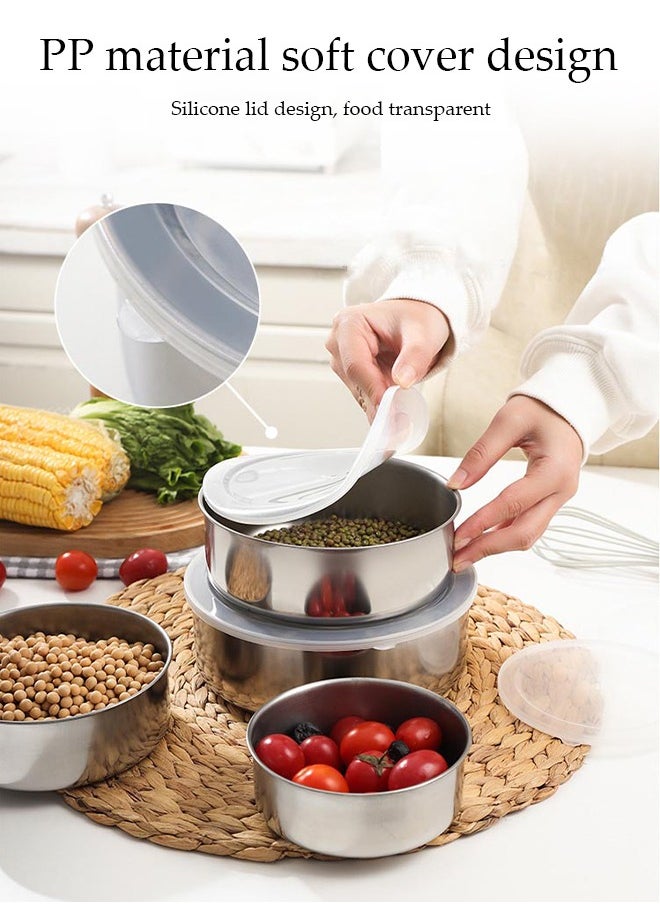 DUNISO 5 Pcs Stainless Steel Fresh-Keeping Boxes, Thickened Anti Drop Storage Tank, Multifunctional Circular Covered Storage Bowl, Easy To Clean，Stackable, Suitable For Use In Home Restaurants, Schools, And Offices  - Image 4