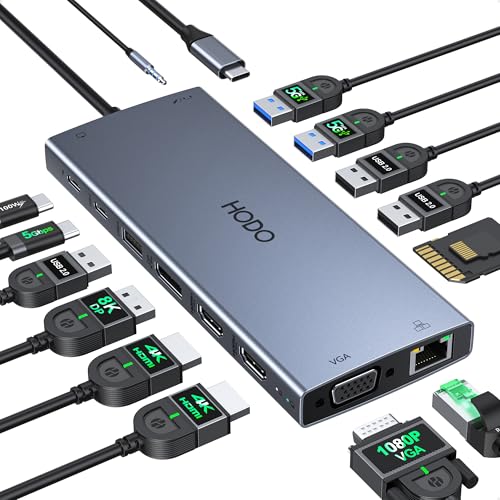 HOdo USB C Docking Station Dual Monitor for Dell HP, Laptop Docking Station 3 Monitors 15-in-1 USB C Hub Dock with Dual 4K HDMI+8K DP +VGA+6USB Ports+PD+Ethernet+SD/TF+Audio,USBC Adapter Dongle for Lenovo - Image 1