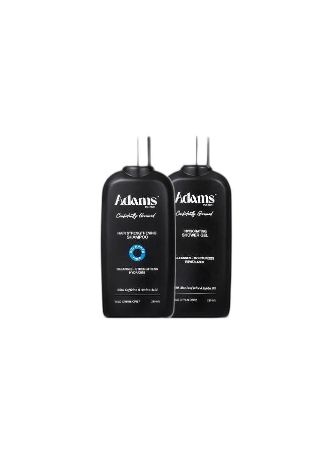 ADAMS Hair Strengthening Shampoo - 250ml & Invigorating Shower Gel - 250ml Bundle - Image 1