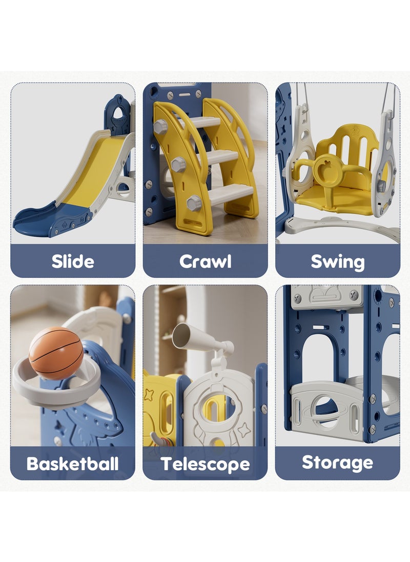 Pokuula 5-In-1 Kids Slide and Swing Set With Basketball Hoop and Storage, Telescope, Indoor Outdoor Toddler Slide Set Climber Indoor Outdoor Playground, 138*155*114cm  - Image 4