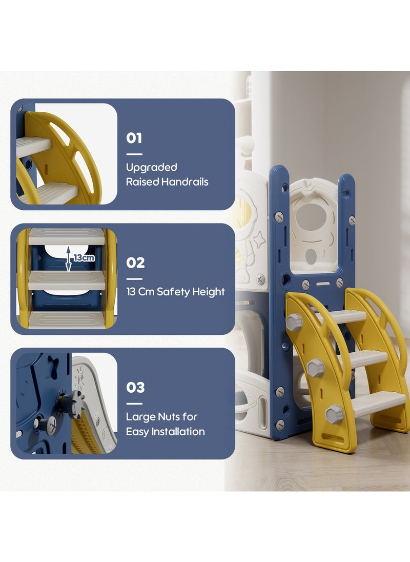 Pokuula 5-In-1 Kids Slide and Swing Set With Basketball Hoop and Storage, Telescope, Indoor Outdoor Toddler Slide Set Climber Indoor Outdoor Playground, 138*155*114cm  - Image 3