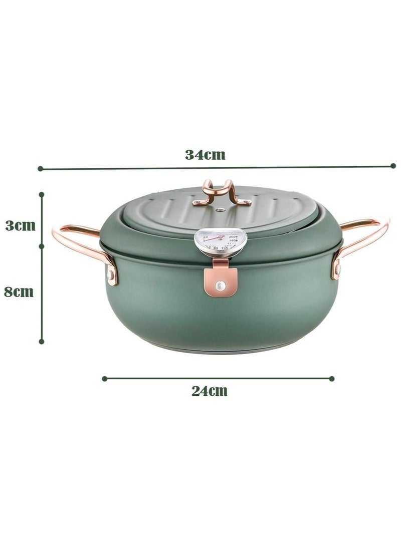 Arabest Fryer, 304 Stainless Steel Tempura Frying Pan, 3.2L, With Thermometer And Drip Rack Lid, Suitable For Turkey Legs, Wings, Fries (green) - Image 2