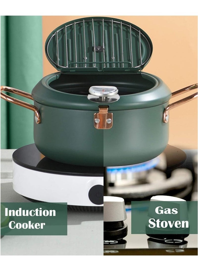 Arabest Fryer, 304 Stainless Steel Tempura Frying Pan, 3.2L, With Thermometer And Drip Rack Lid, Suitable For Turkey Legs, Wings, Fries (green) - Image 4