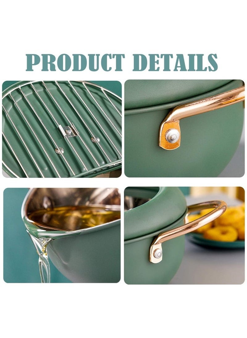 Arabest Fryer, 304 Stainless Steel Tempura Frying Pan, 3.2L, With Thermometer And Drip Rack Lid, Suitable For Turkey Legs, Wings, Fries (green) - Image 3