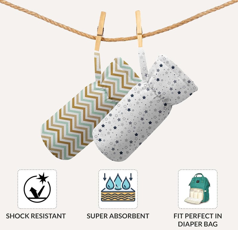 Custom Catch Cotton Soft Plush Baby Bottle Feeding Cover Tote Modern Bag Carrier Bag Bottle Cover with Strap Pack of 2, Multicolor - Image 4