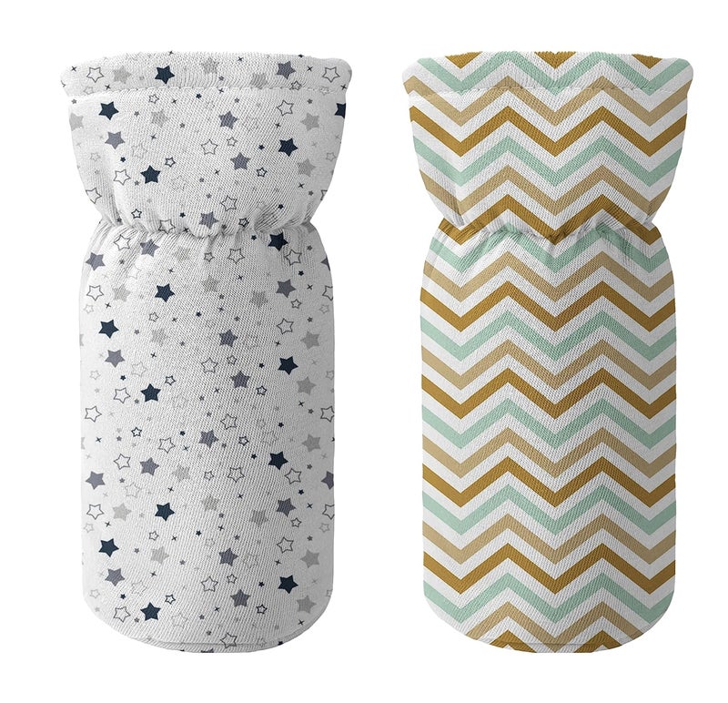 Custom Catch Cotton Soft Plush Baby Bottle Feeding Cover Tote Modern Bag Carrier Bag Bottle Cover with Strap Pack of 2, Multicolor - Image 1