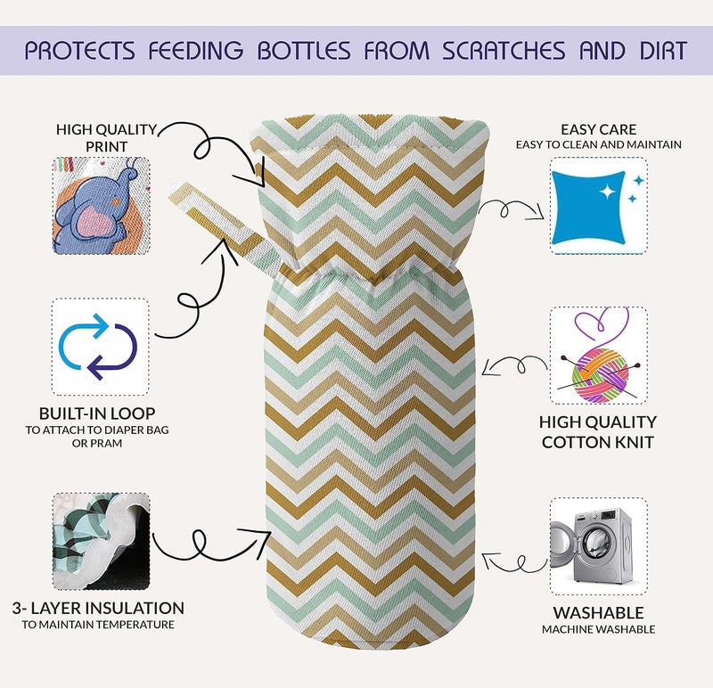 Custom Catch Cotton Soft Plush Baby Bottle Feeding Cover Tote Modern Bag Carrier Bag Bottle Cover with Strap Pack of 2, Multicolor - Image 3