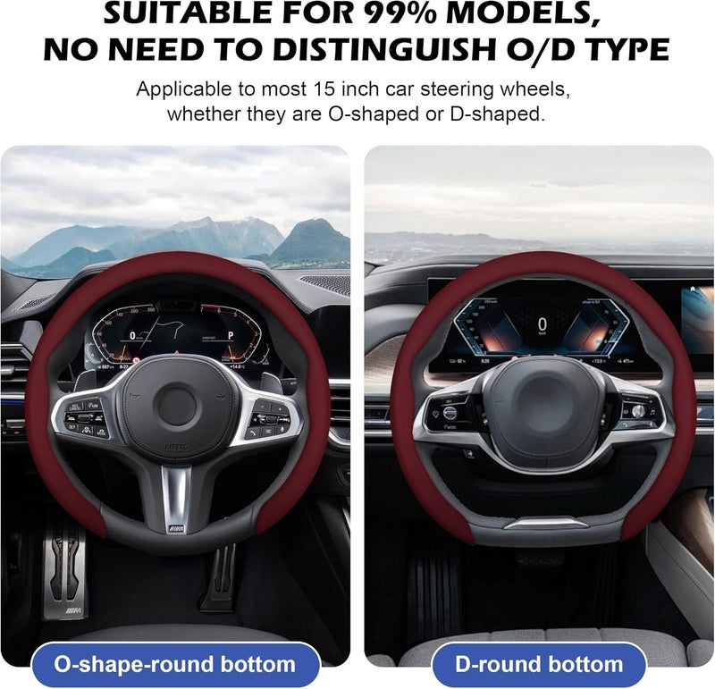 Frani Nappa Leather Steering Wheel Cover,Universal Fit 15 Inch-Premium Non-Slip Breathable Comfort Grip for Cars Trucks SUVs,Anti-Slip Durable Interior Upgrade Wine Red Budget global standard quality - Image 3