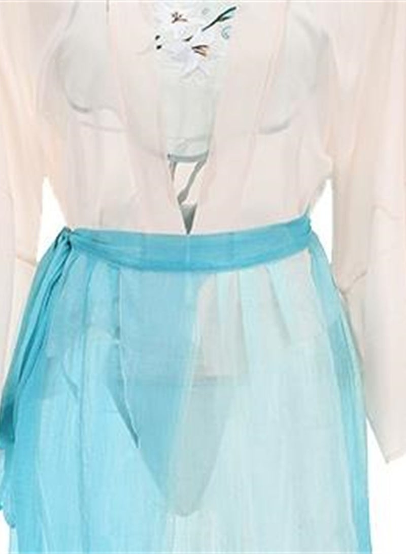 Retro embroidered pajamas set bellyband gauze skirt coat panties full set of pajamas  - Image 2