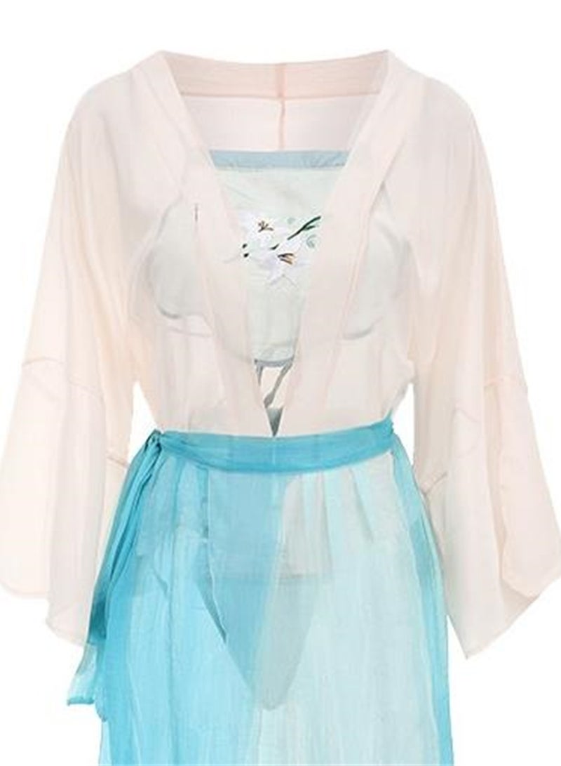 Retro embroidered pajamas set bellyband gauze skirt coat panties full set of pajamas  - Image 3