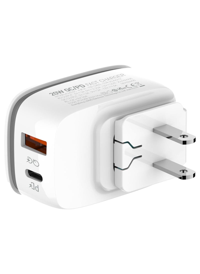 إل دينو - LDNIO A2425C شاحن حائط سريع مع كابل من النوع C إلى Lightning ومصباح LED PD Plus QC 20 وات - أبيض - Image 1