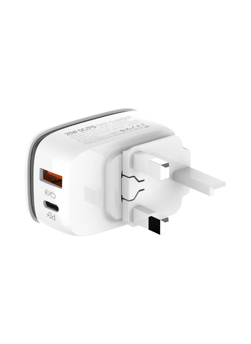 إل دينو - LDNIO A2425C شاحن حائط سريع مع كابل من النوع C إلى Lightning ومصباح LED PD Plus QC 20 وات - أبيض - Image 1