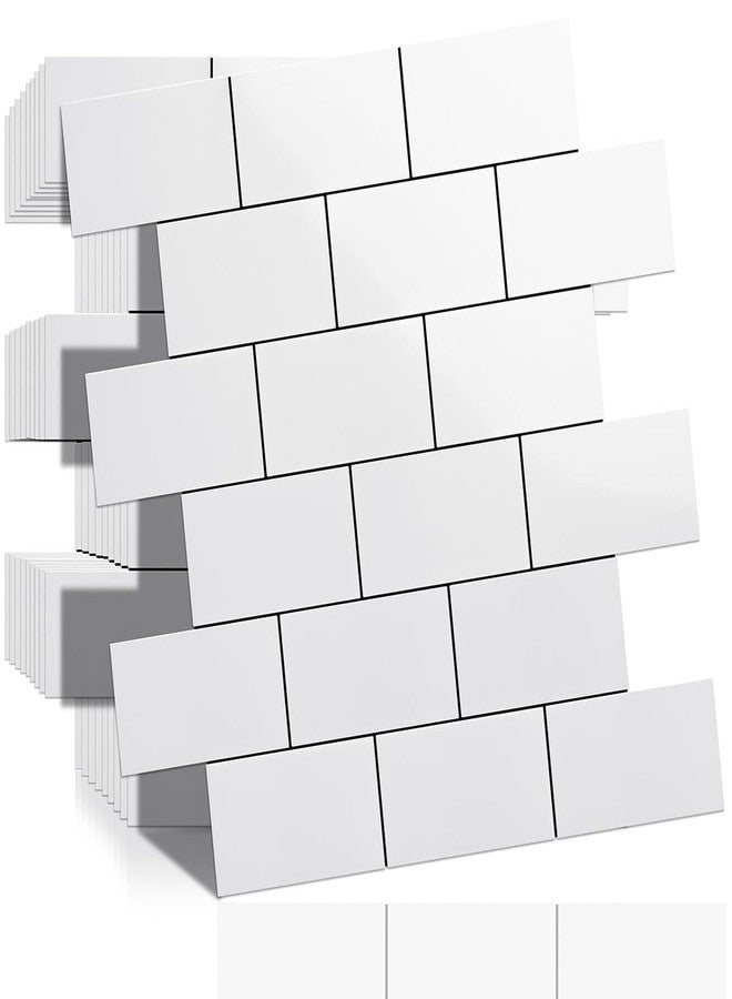 DICOFUN 10-Sheet Polished White Thick PVC Peel and Stick Backsplash, Ceramic Look Subway Tile White Kitchen Backsplash Peel and Stick Wall Tiles - Image 1