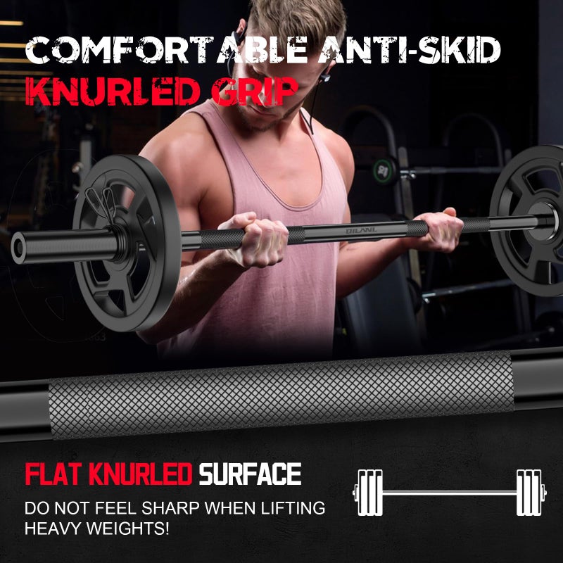DILANL Olympic Barbell Bar 55", 2In-Weight Lifting Bar Standard Straight Barbell Bars for Bench Press/Hip Thrusts/Biceps/Lunges/Squat/Strength-Training Home Gym Weight Bar, 2 Collars(500lb Capacity) (Black) - Image 2