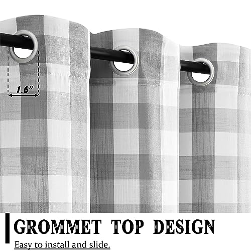 Jubilantex Grey White Buffalo Check Semi Sheer Curtain Panels Gingham Plaid Textured Curtains Drapery,Farmhouse Grommet Window Drapes for Living Room Bedroom Kids Room,2 Panels,40"x84" - Image 3