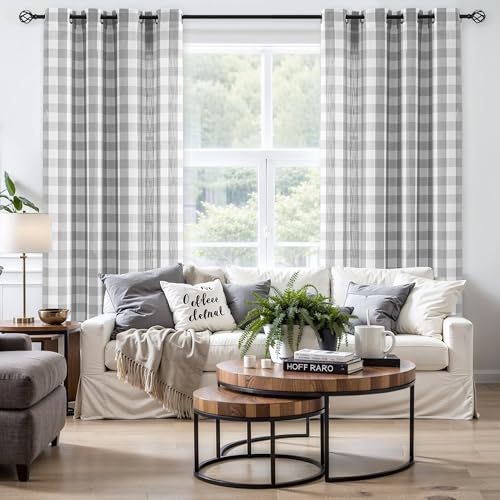 Jubilantex Grey White Buffalo Check Semi Sheer Curtain Panels Gingham Plaid Textured Curtains Drapery,Farmhouse Grommet Window Drapes for Living Room Bedroom Kids Room,2 Panels,40"x84" - Image 5