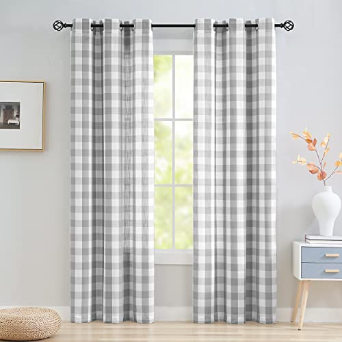 Jubilantex Grey White Buffalo Check Semi Sheer Curtain Panels Gingham Plaid Textured Curtains Drapery,Farmhouse Grommet Window Drapes for Living Room Bedroom Kids Room,2 Panels,40"x84" - Image 1