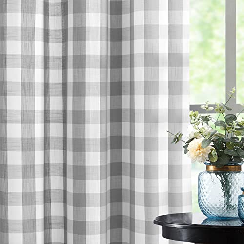 Jubilantex Grey White Buffalo Check Semi Sheer Curtain Panels Gingham Plaid Textured Curtains Drapery,Farmhouse Grommet Window Drapes for Living Room Bedroom Kids Room,2 Panels,40"x84" - Image 2