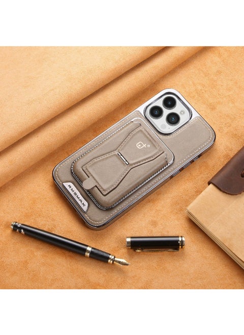 Electroplated Leather Magnetic Card Holder Case Suitable For IPhone16ProMax Phone Case Apple 15 Service Leather Case-Color:Advanced Gray + Card Package P95 Electroplated Leather Shell-Applicable Model:iPhone 15Pro