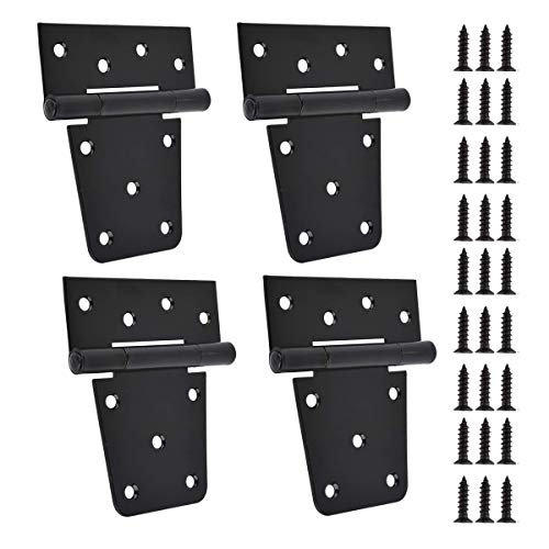 TamBee Black Gate Hinges Shed Hinges Heavy Duty Gate Hinges for Wooden Fences Barn Door Hinges for Wood Outdoor 3.5inch with Screws (Pack of 4) - Image 1