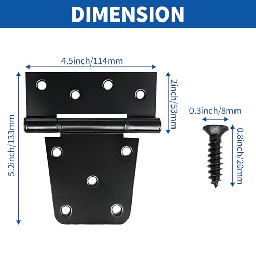 TamBee Black Gate Hinges Shed Hinges Heavy Duty Gate Hinges for Wooden Fences Barn Door Hinges for Wood Outdoor 3.5inch with Screws (Pack of 4) - Image 2