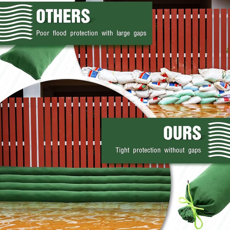 Excefore Long Canvas Sandbags Flood, 4 Pcs Protection Thickened Reusable Sand Bags, Rain Wind Flood Barrier with Elastic Band Water Barrier Tube Sandbags for Door Window Rain Water Flood, Green - Image 5
