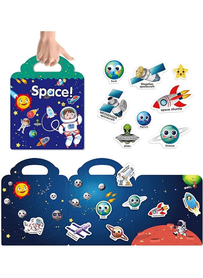 Chocozone 32 Reusable Stickers Book Waterproof Stickers Toys for 2 Years Old Boys & Girls Learning Preschool Educational Book for Kids (Space Astronaut) - Image 1