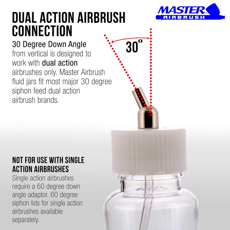 Master Airbrush (Pack of 10) TB-009 Empty 3.4-Ounce (100cc) Plastic Jar Bottles with 30° Down Angle Adaptor Lid Assembly - Fits Dual-Action Siphon Feed Airbrushes, Use with Master Badger Paasche Iwata - Image 2